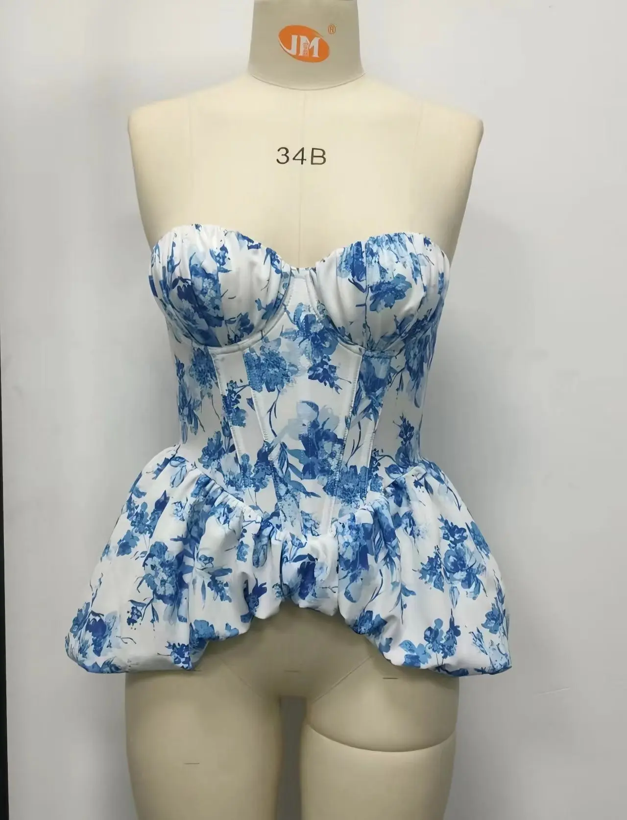 Printed Fishtail Hem Boning Bustier Top