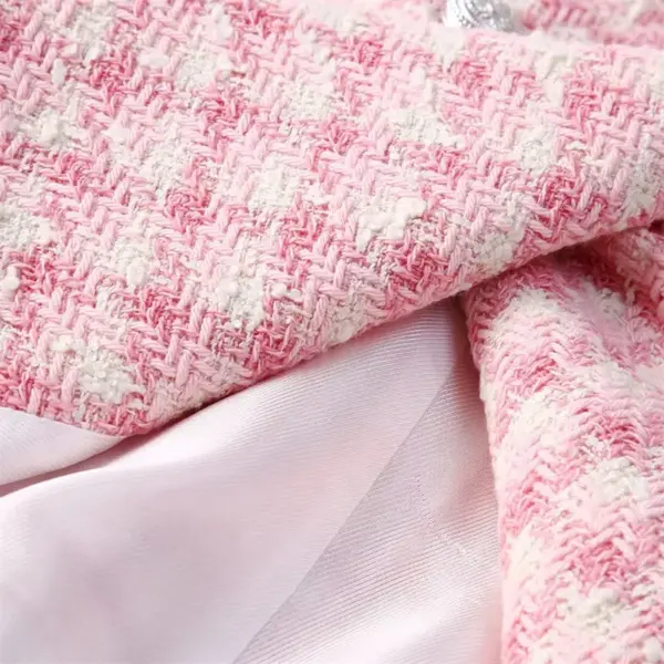 Structured Fit Pink Textured Check Double-Breasted Blazer