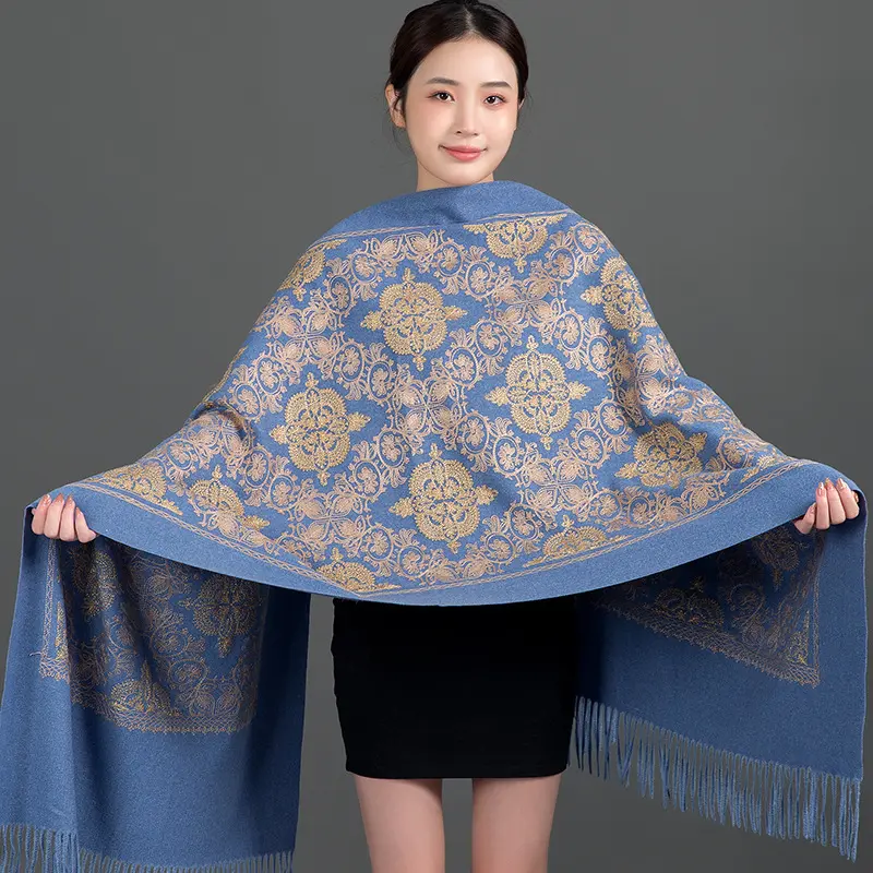 Crown Embroidered Korean Style Scarf, 200 cm Long for Warm Layering