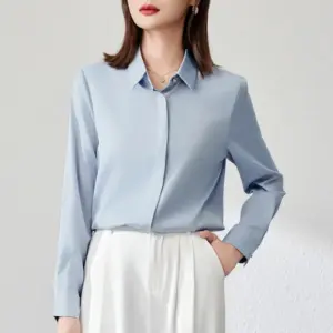 Elegant Satin Shirt Top for Women - Button-Up, Long Sleeve