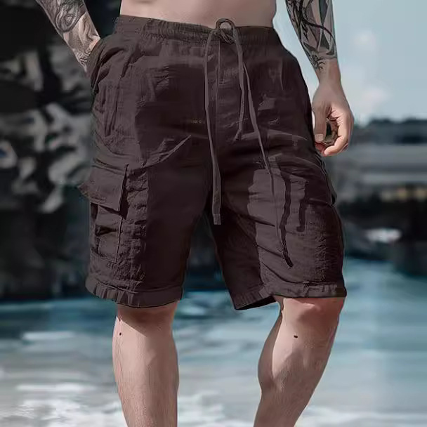 Breathable Cotton-Linen Drawstring Elastic Waist Shorts