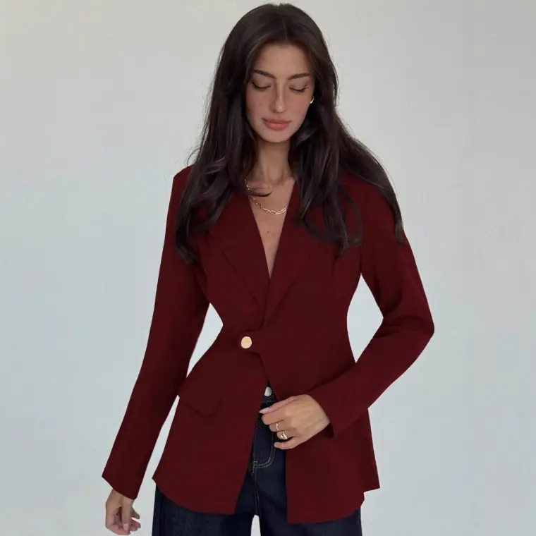 Womens V-Neck Slim-Fit Blazer for Elegant Workwear Womens V-Neck Slim-Fit Blazer for Elegant Workwear