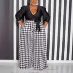 Casual Houndstooth Wide-leg Pants For Women