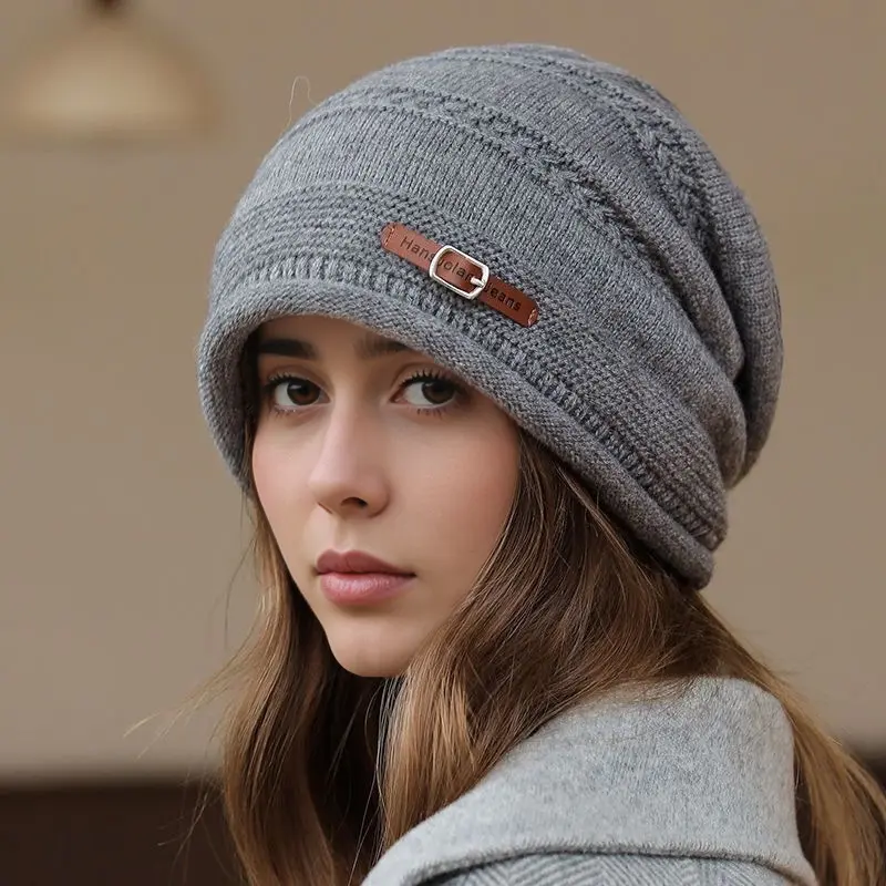 Warm Breathable Knit Wool Beanie for Women, Striped Warm Breathable Knit Wool Beanie for Women, Striped