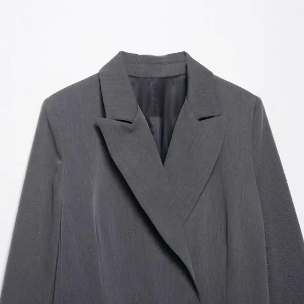 Tailored French-Style Double-Breasted Blazer Jacket - Gray Tailored French-Style Double-Breasted Blazer Jacket - Gray