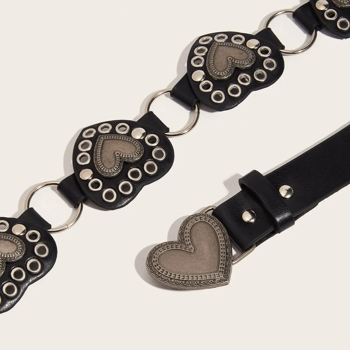 Street-style Hollowed-out Circular PU Leather Belt
