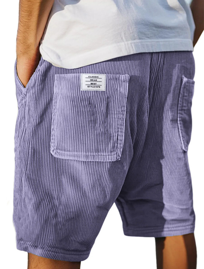 Multi-Pocket Embroidered Men’s Corduroy Shorts - Straight Fit Multi-Pocket Embroidered Men’s Corduroy Shorts - Straight Fit