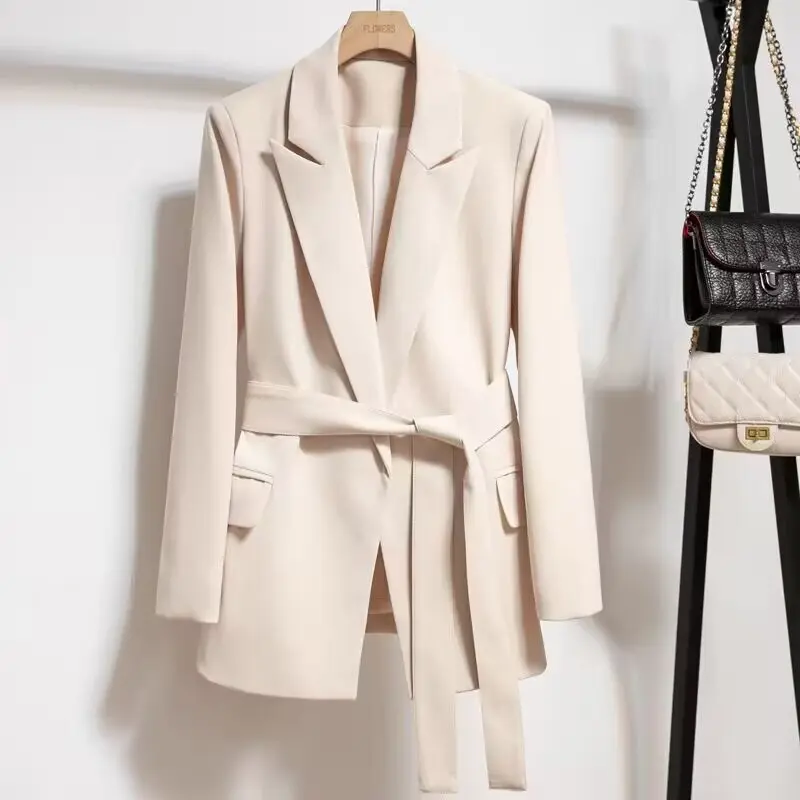 Lace-Up Slimming Blazer for Women with Pockets, Long Sleeve