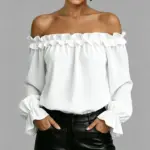 8ccfae78-384a-4ec7-af24-a5638b243643.webp Elegant Off-Shoulder Ruffle Blouse for Women, 3/4 Sleeves