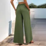 Army Green Wide-Leg Pants for Women with Elastic Waist