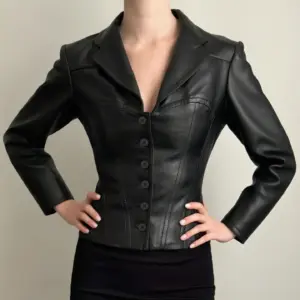 Dark Style Short Black Leather Jacket for Women, V-Neck Lapel