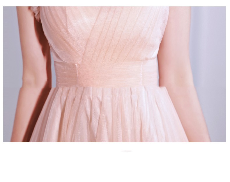 Streamlined Slim Sling Bridesmaid Dress with Mesh Fabric - Pink Streamlined Slim Sling Bridesmaid Dress with Mesh Fabric - Pink