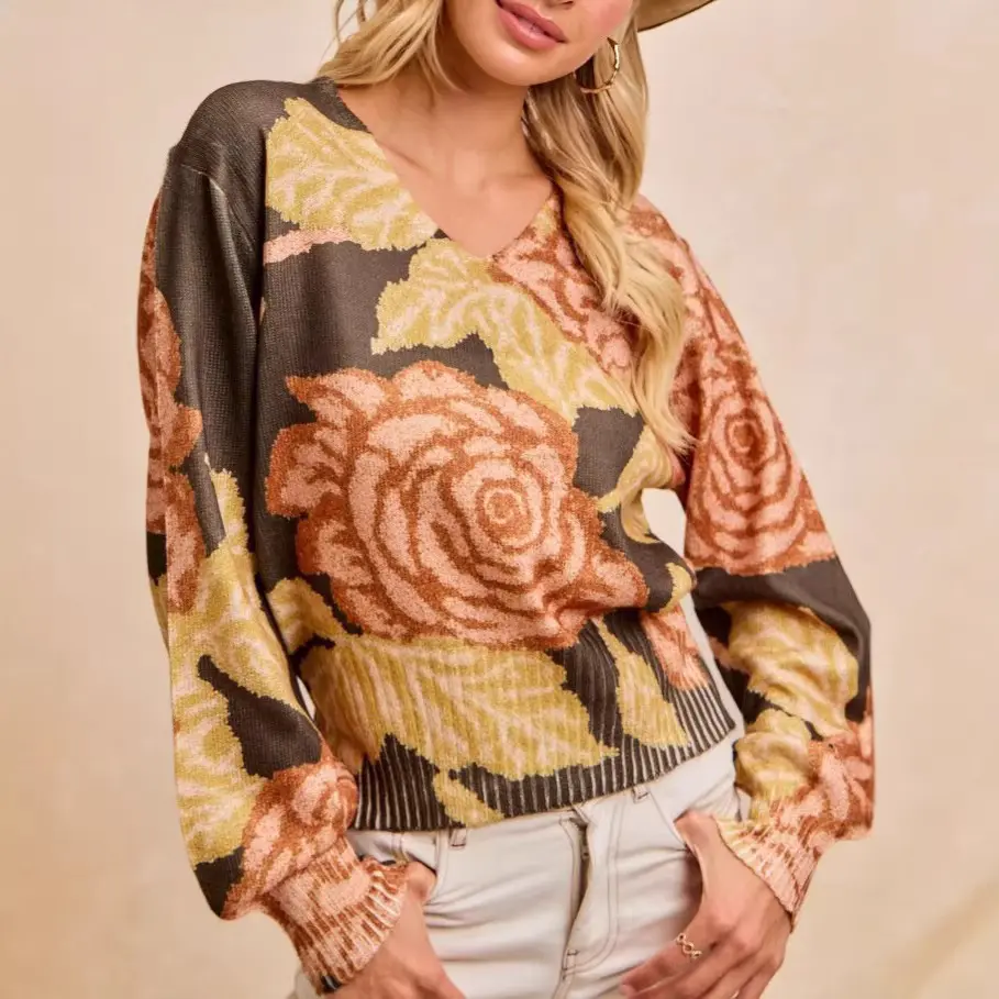 Women's Long-Sleeve Floral Print Sweater Women's Long-Sleeve Floral Print Sweater