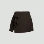 8dc49154-ae07-4985-b05c-0677abb8fe6d.webp Bow-Tied A-Line Mini Skirt with Slit - Polyester Zipper