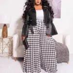 Casual Houndstooth Wide-leg Pants For Women