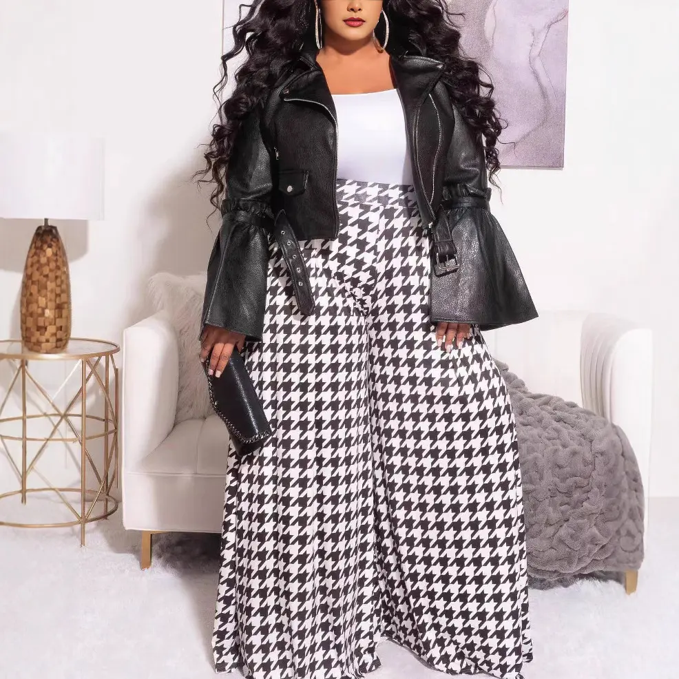 Casual Houndstooth Wide-leg Pants For Women