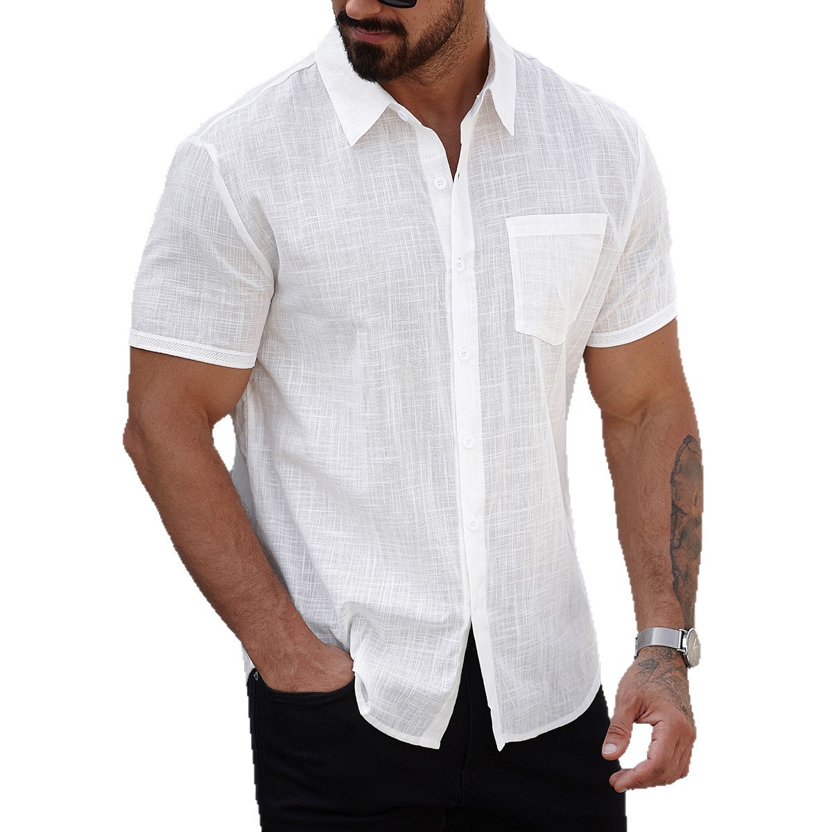 Breathable Pure Cotton Men’s Short Sleeve Shirt with Pocket Breathable Pure Cotton Men’s Short Sleeve Shirt with Pocket