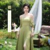 Green Bridesmaid Dress Polyester High-Waist Sleeveless Green Bridesmaid Dress Polyester High-Waist Sleeveless