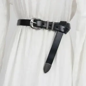 Slender Waist Effect Leather Belt for Women, Silver Buckle