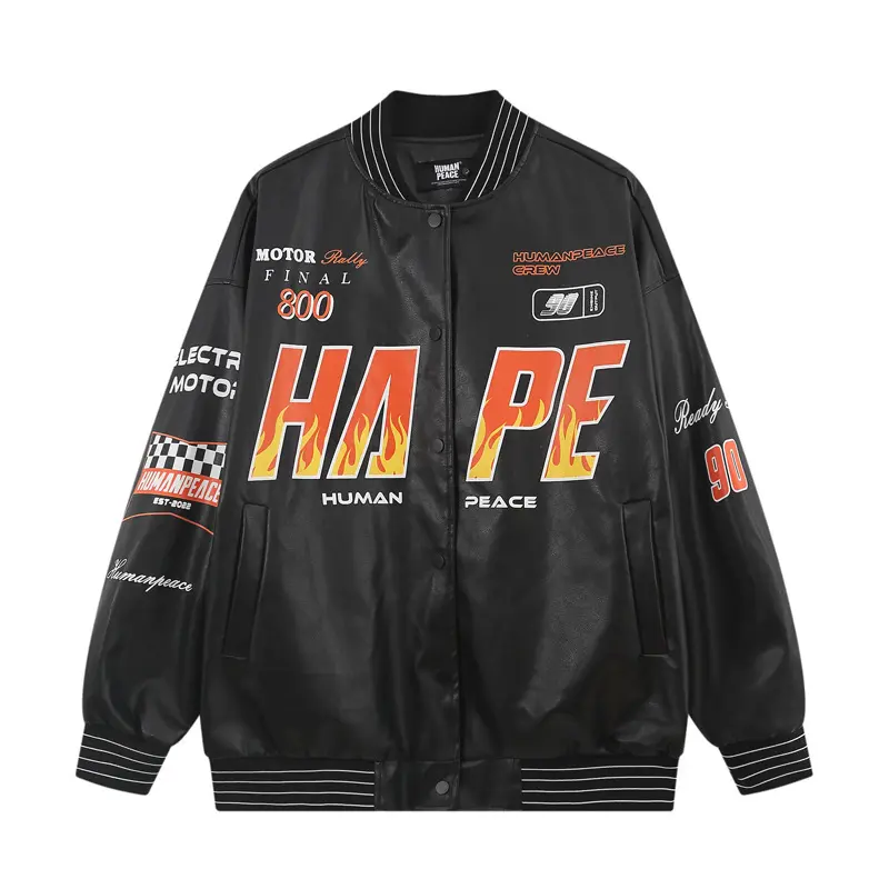 Men’s PU Leather Double-Breasted Motorcycle Jacket, Stitching Men’s PU Leather Double-Breasted Motorcycle Jacket, Stitching