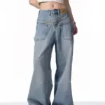 Retro Reverse-Wear Washed Denim Jeans for Men, Mid-Rise