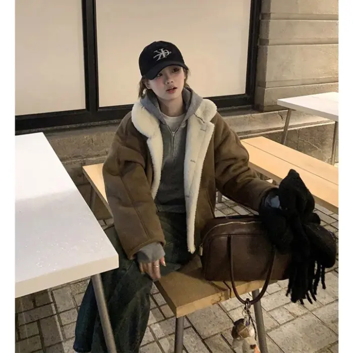 Warm Brown Fleece-Lined Padded Jacket for Women Warm Brown Fleece-Lined Padded Jacket for Women