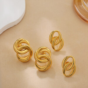 Bold Oval Double-Ring 18 K Gold Earrings - Stainless Steel Electroplating
