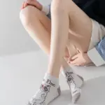 Cat Pattern Women's Straight Socks, Cartoon Animal Casual Short Socks