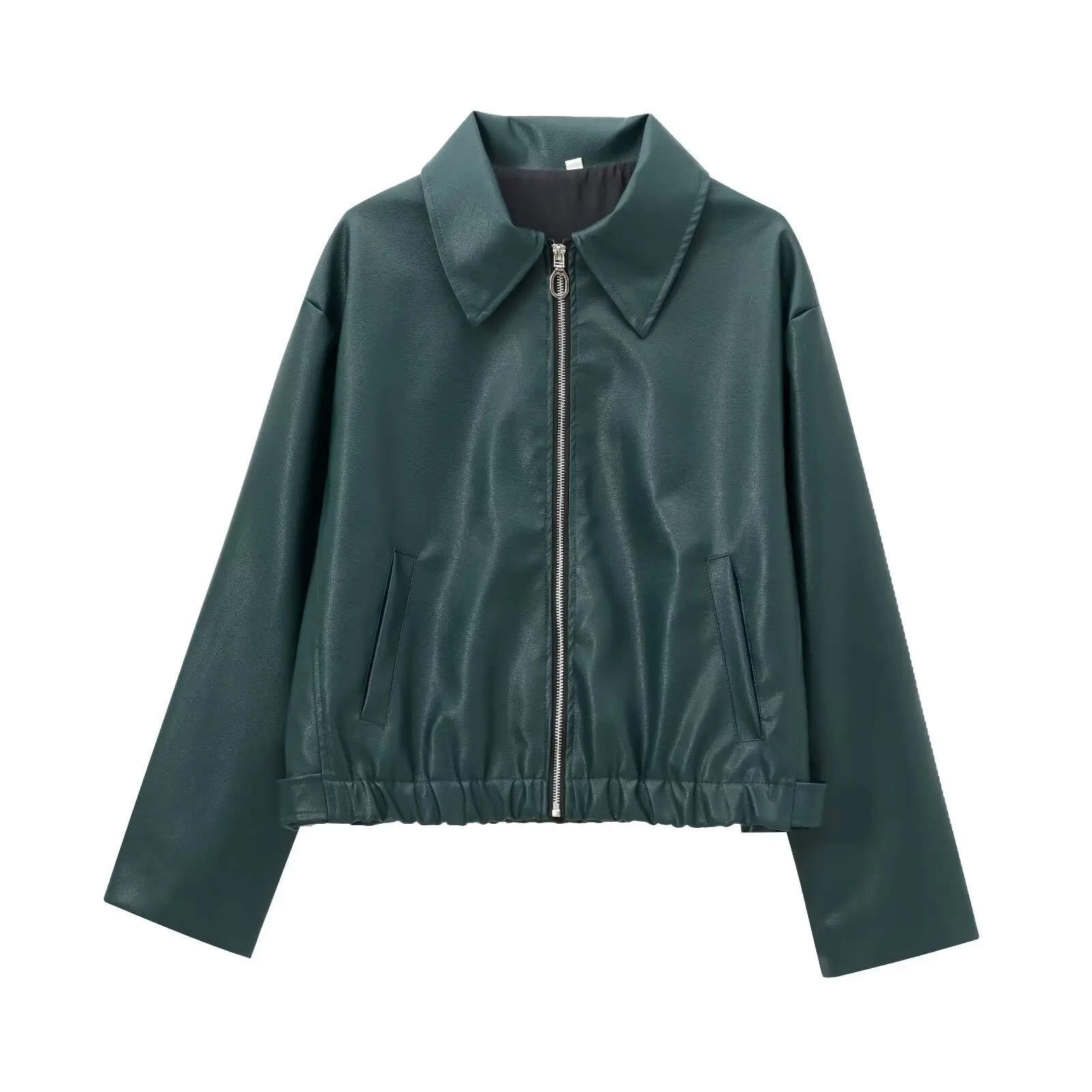 Women's Lapel Long Sleeve Leather Coat