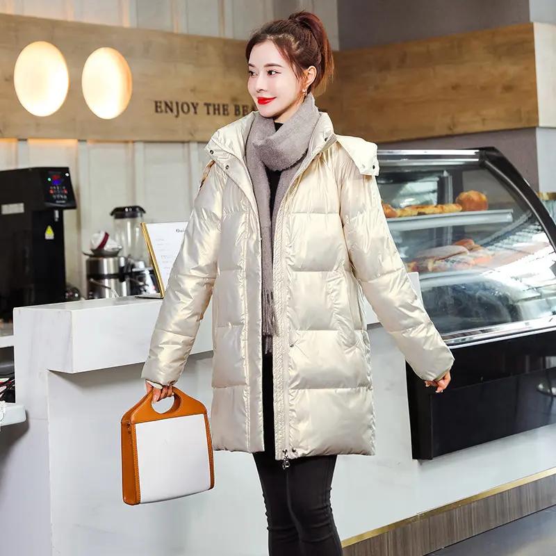 Warm Mid-Length Plus Size Padded Jacket with Faux Fur Collar Warm Mid-Length Plus Size Padded Jacket with Faux Fur Collar