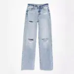 Ripped, Raw-Hem Denim Jeans Casual Washed Womens Straight-Leg Pants