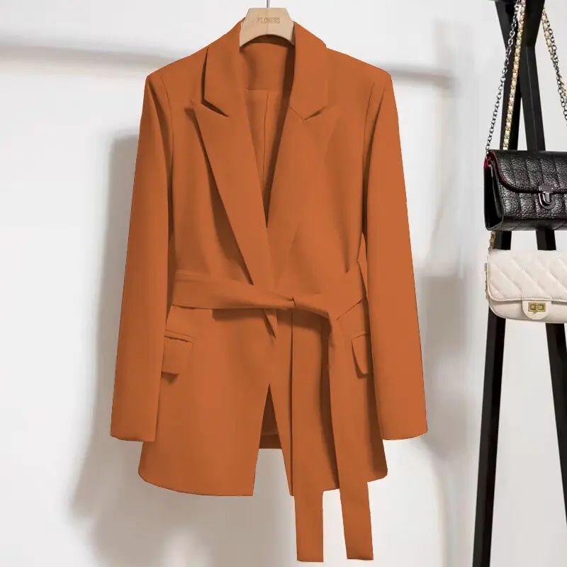 Lace-Up Slimming Blazer for Women with Pockets, Long Sleeve