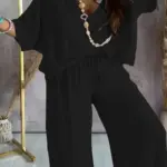V-neck Batwing Sleeve Loose Wide Leg Pants Suit Women