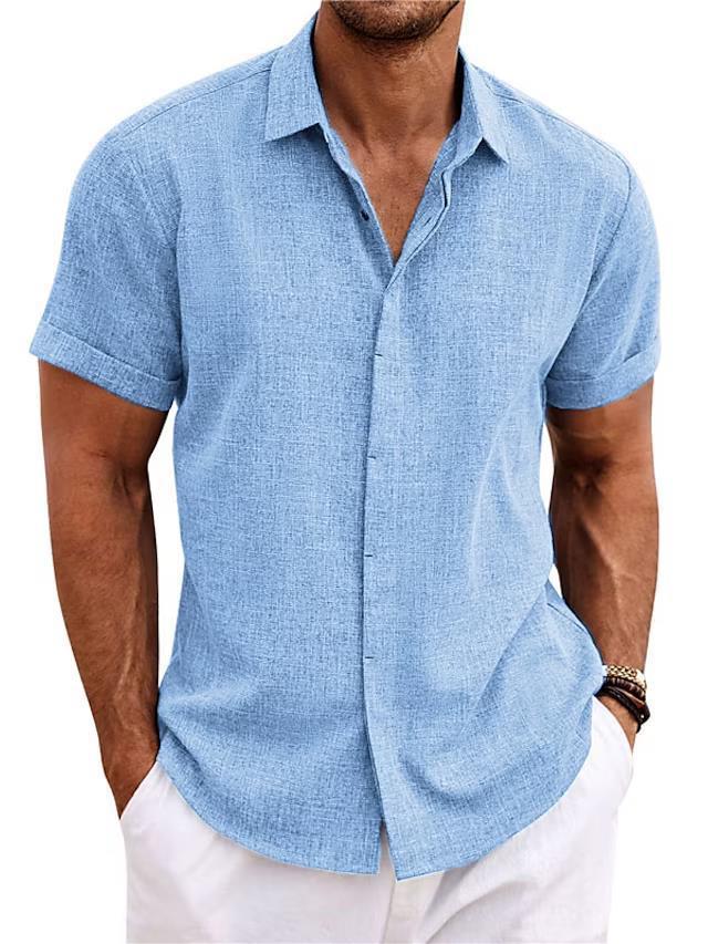 Breathable Men’s Linen-Look T-Shirt with Standing Collar Breathable Men’s Linen-Look T-Shirt with Standing Collar