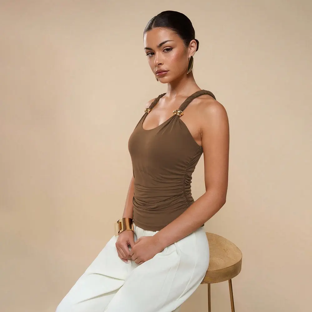 Sleek Slim Fit Women’s Fitted Top with Metal Ring Detail