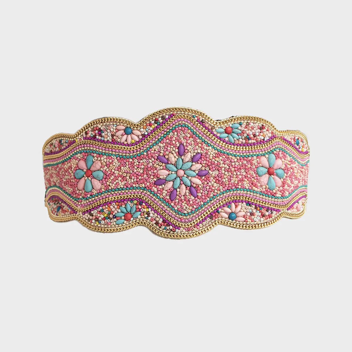 Ethnic Beaded Waist Seal with Hemp Rope, Wide 74 cm