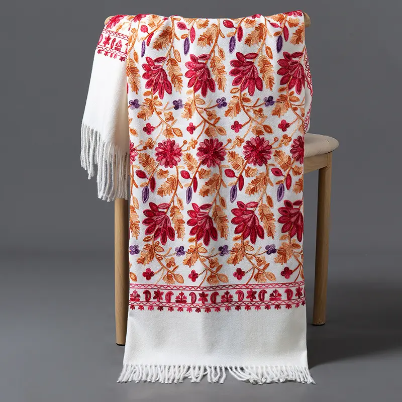 Rich Red Embroidered Winter Scarf For WomenSpringtime Blossoms All Around Rich Red Embroidered Winter Scarf For WomenSpringtime Blossoms All Around