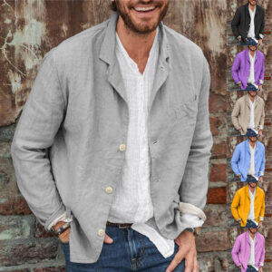 Relaxed Fit Men’s Cotton Lapel Shirt Jacket Top, 3-Button