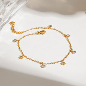 Geometric Stainless Steel Anklet with 18 K Gold-Plated Beads for Women
