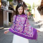 Warmth-Boosting Embroidered Cashmere Scarf, Great Wall Pattern