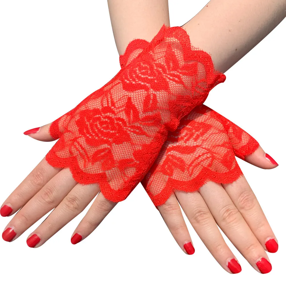 Sun-Proof Lace Half Finger Gloves for Women, Short Fit