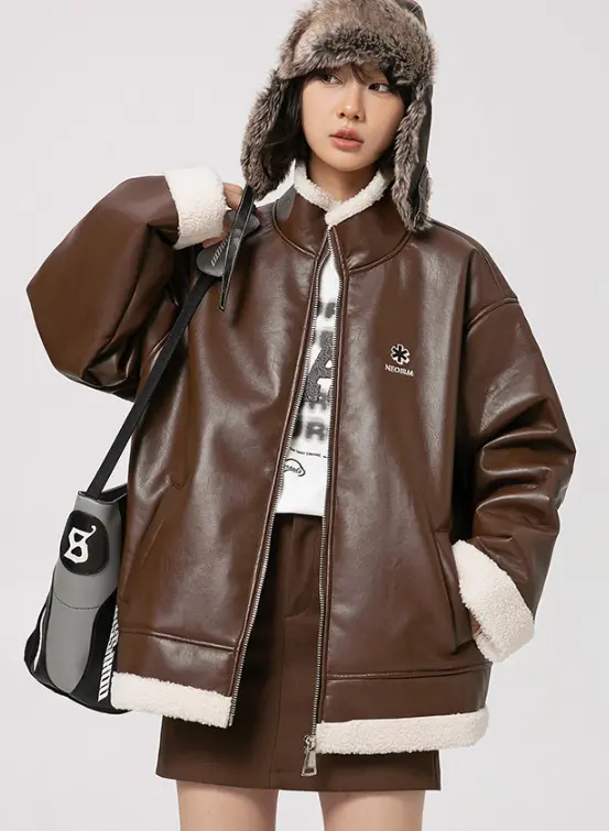 Warm Thickened Lambswool PU Leather Cotton Jacket - Black Warm Thickened Lambswool PU Leather Cotton Jacket - Black