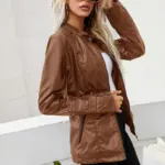 92cfdfcf-bd13-475d-8c22-949b46dc4590.webp Stand-up Collar Zipper Long-sleeved Solid Color Women's Leather Jacket