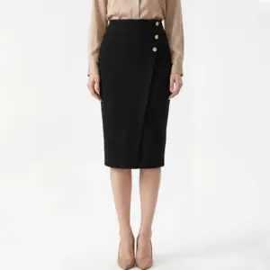 High-waisted Figure-flattering Sheath-style Straight Midi Skirt With A Slit Womens