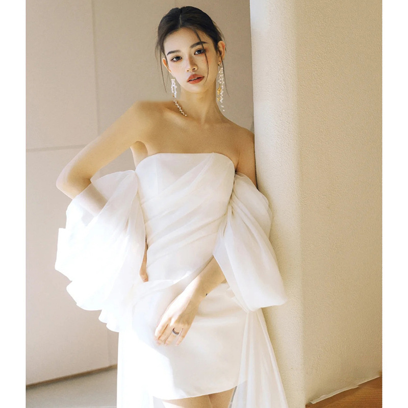 Lightweight Short Wedding Dress for Sleeveless Bridal Fit, No Back
