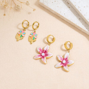 Stainless Steel Oil-dripping Flower Earrings