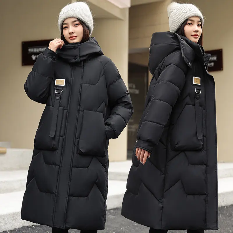 Warm Women’s Mid-Length Puffer Jacket with Detachable Hood Warm Women’s Mid-Length Puffer Jacket with Detachable Hood