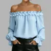 Elegant Off-Shoulder Ruffle Blouse for Women, 3/4 Sleeves