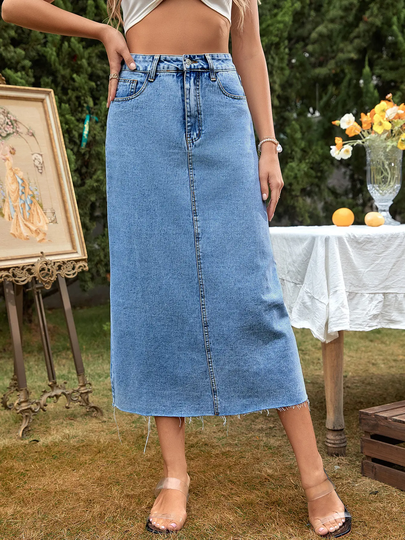 Casual Trendy High-waisted Figure-flattering Versatile A-line Denim