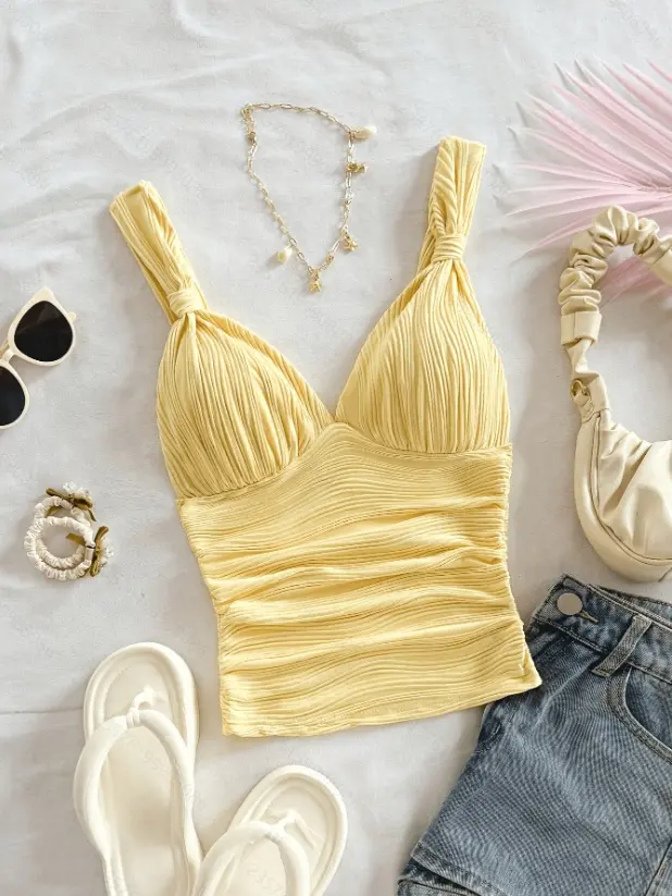 Twisted Knit Texture Cami Top for Summer Going Out & Dating